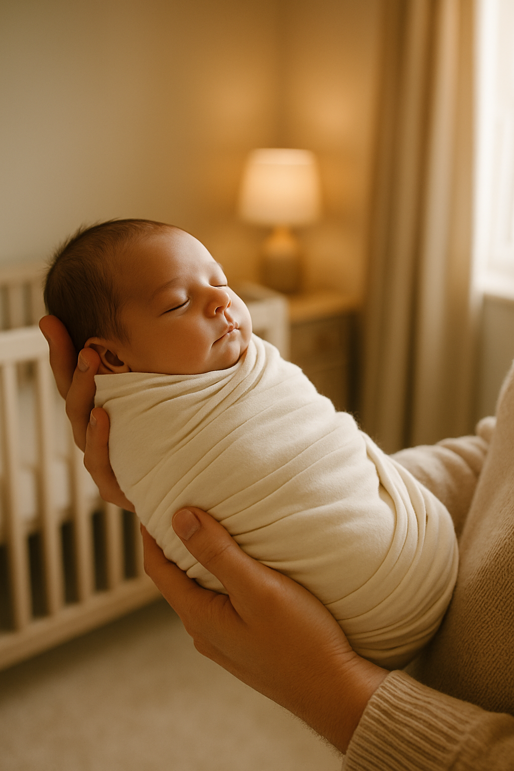 A parent cradling a baby wrapped in soft bamboo fabric